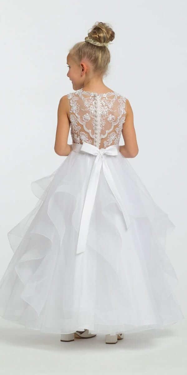 white/size/5/missy/Camille La Vie/Lace Illusion Horse Hair Tulle Dress/back 1