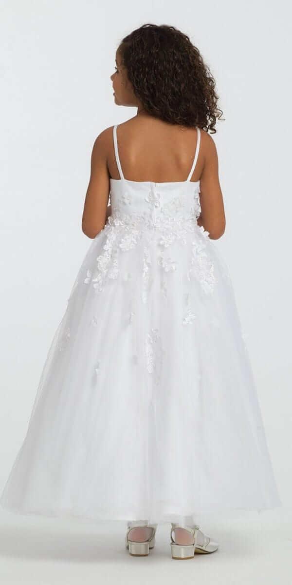 white/size/5/missy/Camille La Vie/Satin Floral Applique Fit and Flare Flower Girl Dress/back