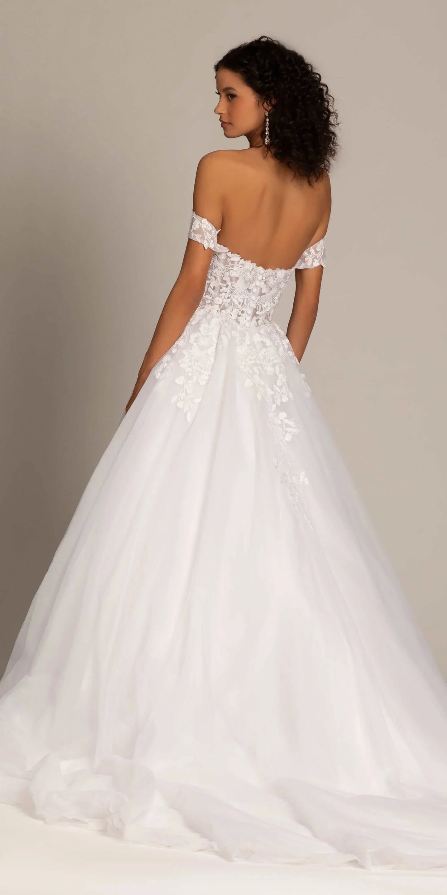 white/ size/4/missy/Camille La Vie/Embroidered Off the Shoulder Tulle Ballgown with Floral Detail/back