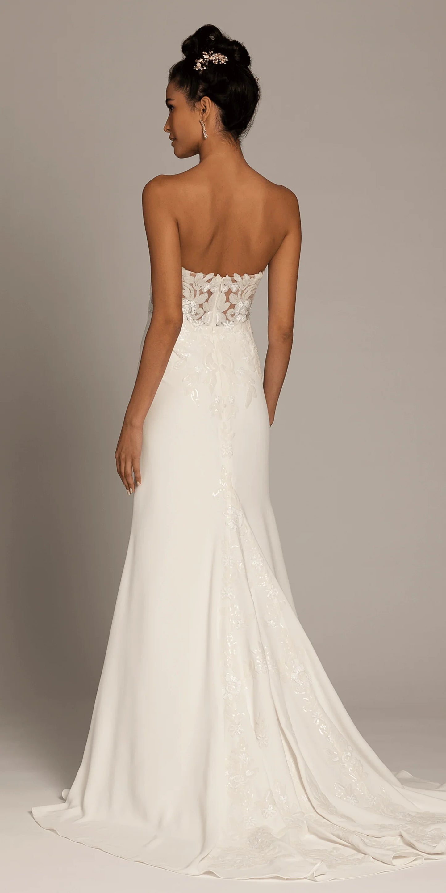 ivory/size/4/missy/Camille La Vie/Sweetheart Crepe Trumpet Dress with Sequin Cascade Train/back