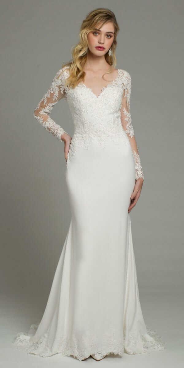 white/size/4/missy/Camille La Vie/Long Sleeve Applique Crepe Button Back Lace Dress /front alt
