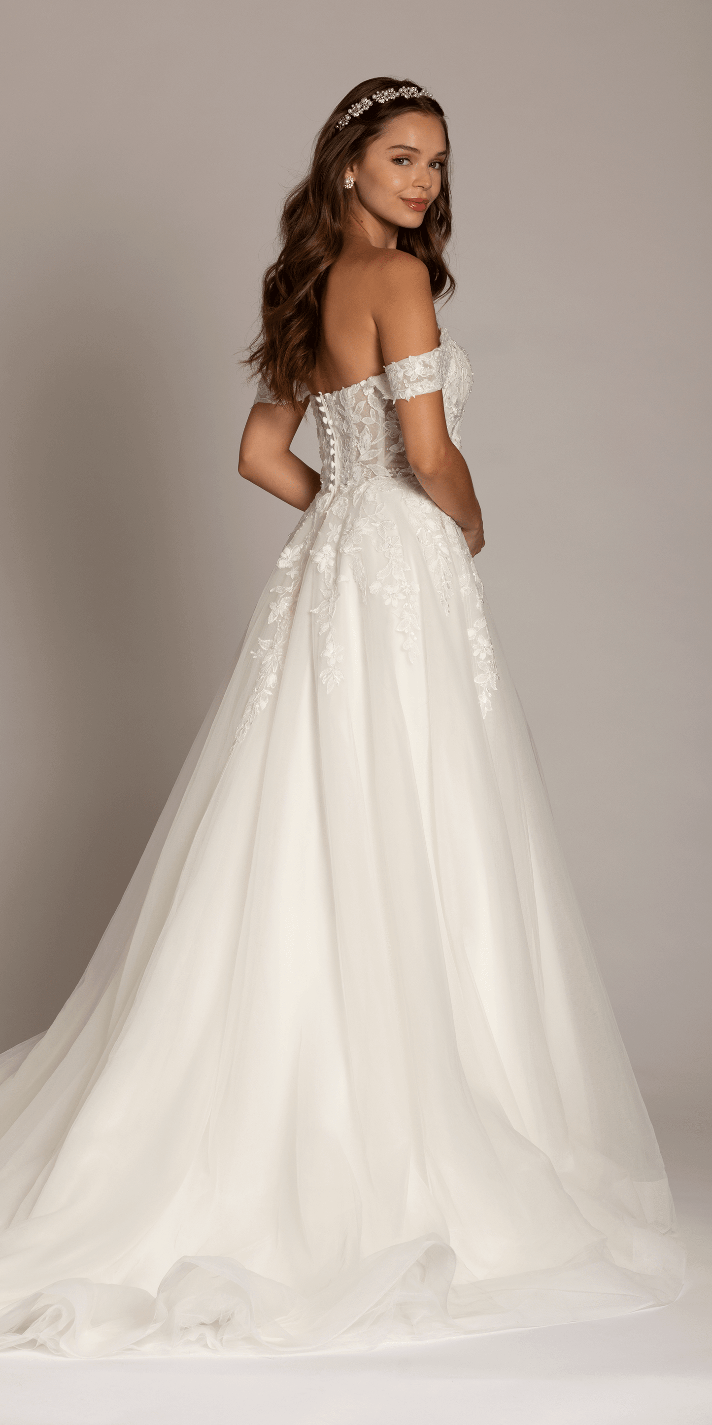 ivory/size/6/missy/Camille La Vie/Sweetheart Tulle Floral Lace Off the Shoulder Ballgown/back