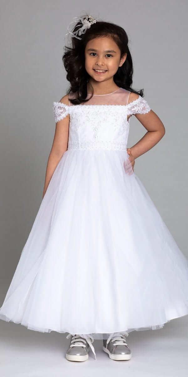 white/size/5/missy/Camille La Vie/Illusion Off the Shoulder Lace Embroidered Dress/front 1