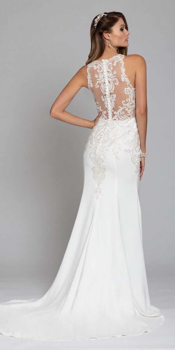 ivory/size/4/missy/Camille La Vie/Crepe Applique Illusion Waist Gown /back