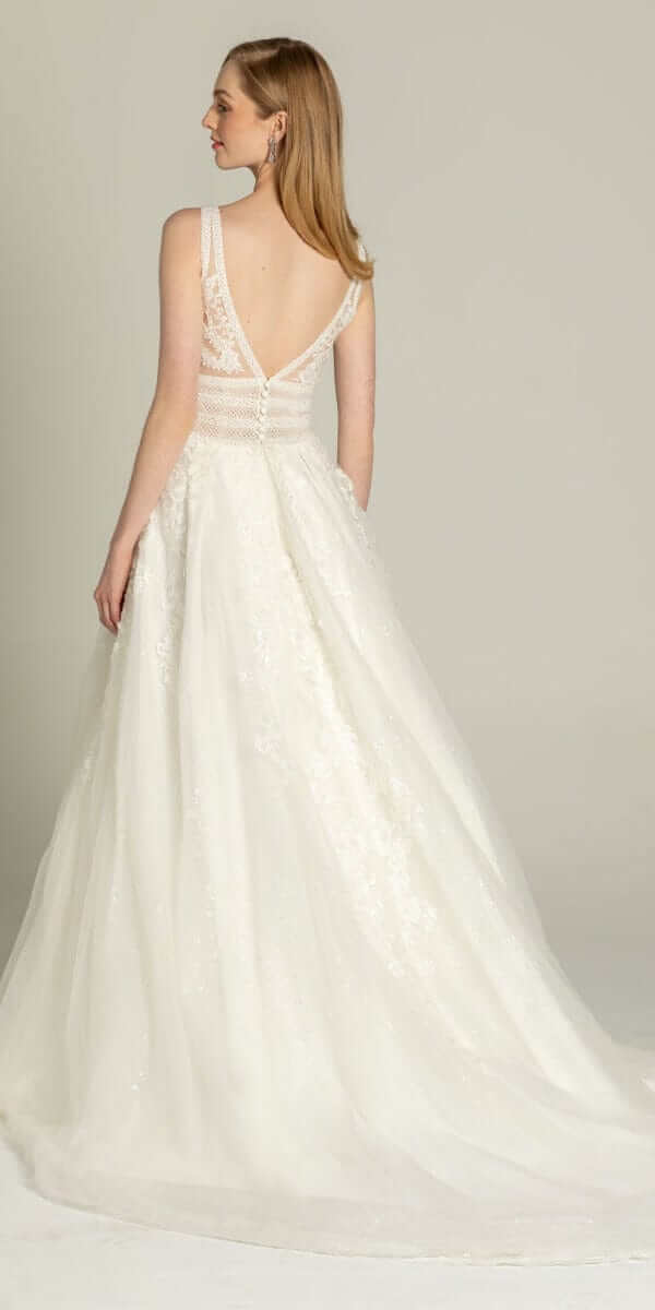 Glitter Embroidered Plunging Box Pleat Tulle Ballgown - Camille La Vie