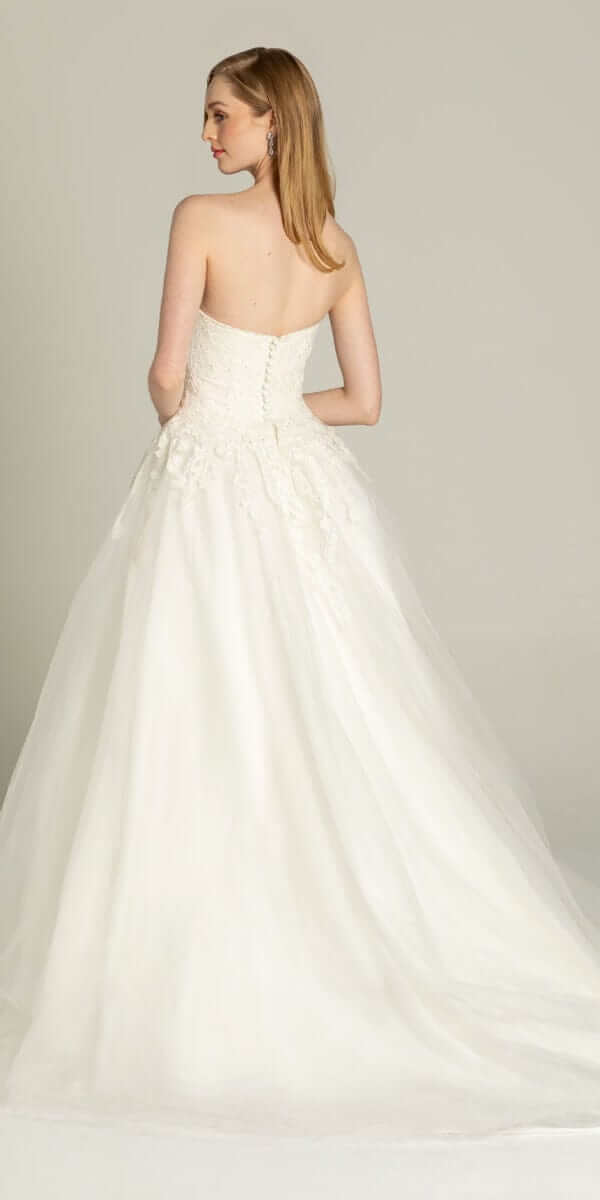 ivory-pink/size/4/ missy/ Camille La vie/Embellished Embroidered Strapless Tulle Ballgown /back