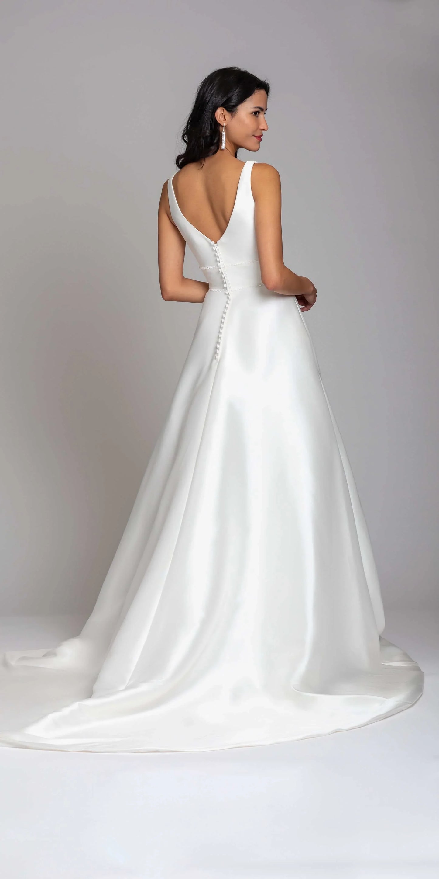 ivory/size/4/missy/Camille La Vie/Mikado Plunging Button Back Ballgown with Cathedral Train/back 1