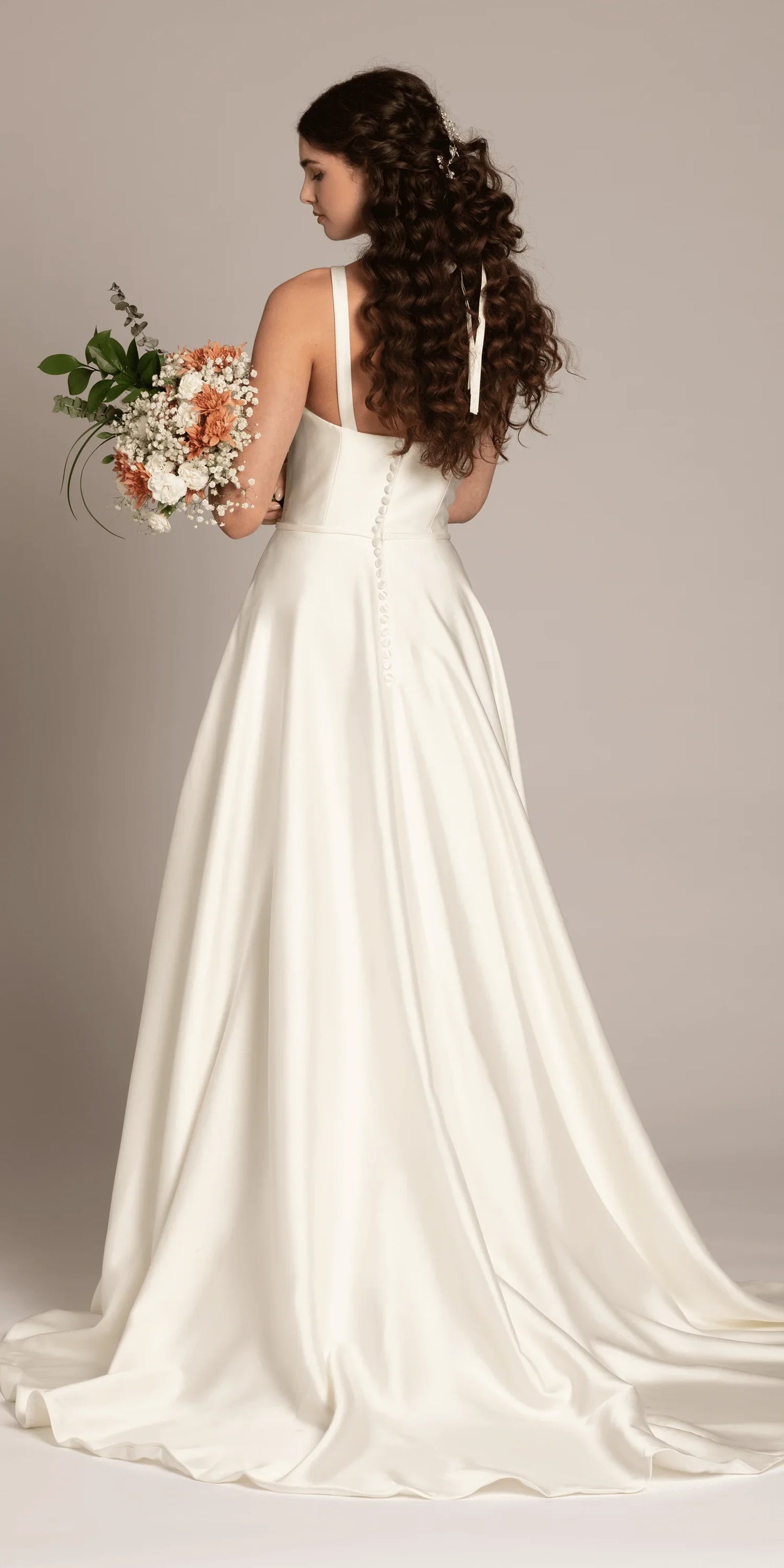 Square Neck Satin Ballgown with Pockets - Camille La Vie