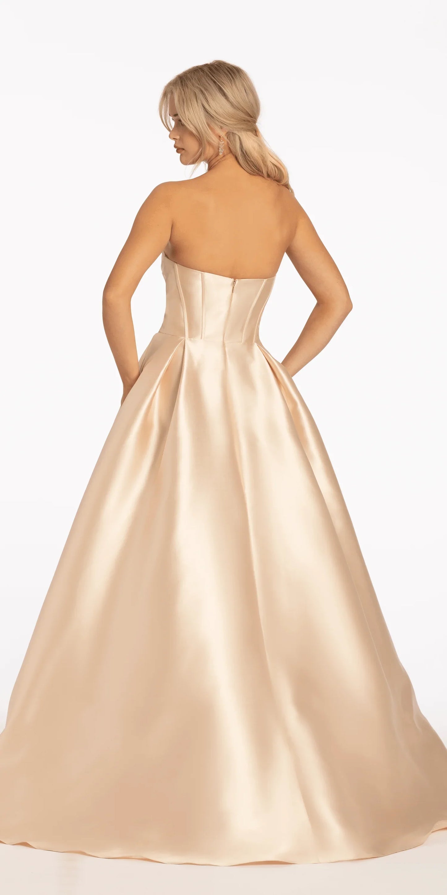 champagne/size/4/missy/Camille La Vie/Pleated Mikado Beaded Ballgown with Pockets//back