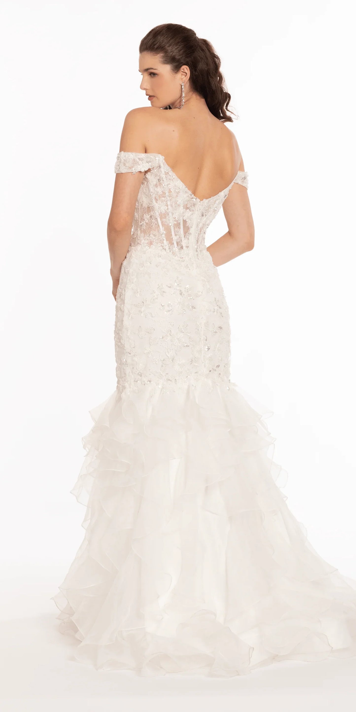 Off the Shoulder Lace Applique Corset Mermaid Dress - Camille La Vie