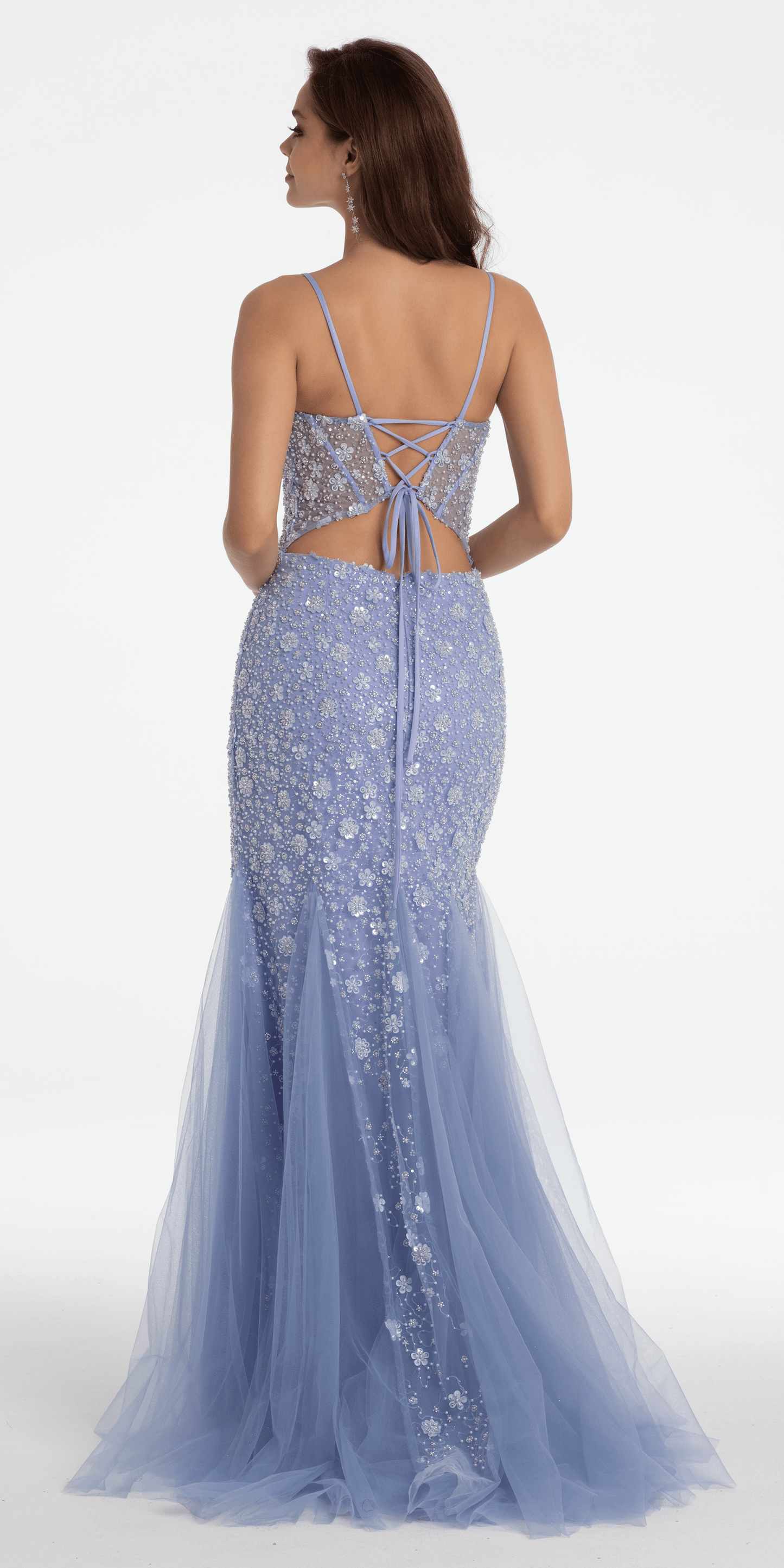 Plunging Pearl Corset Embellished Keyhole Back Dress - Camille La Vie