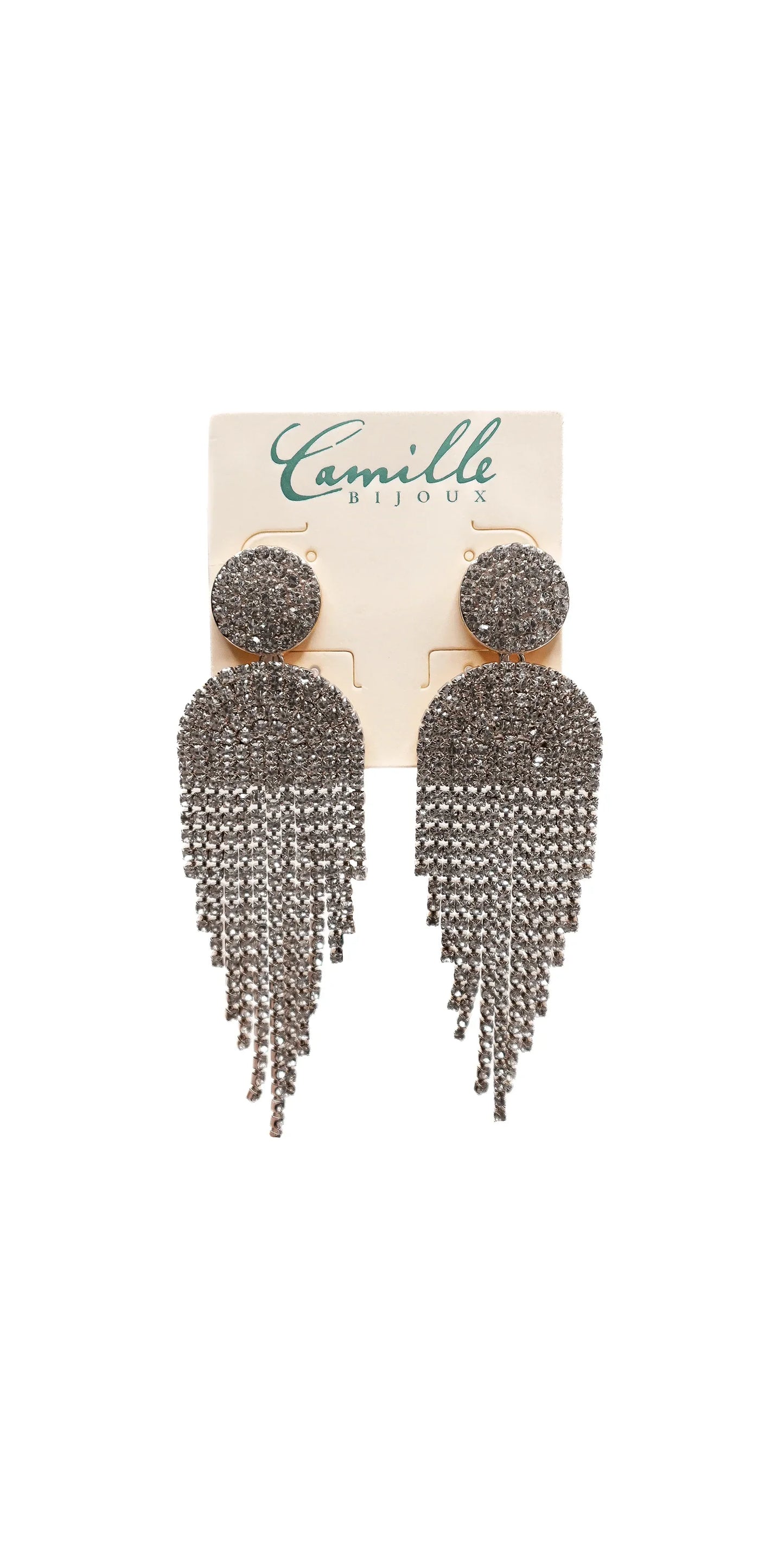 silver/one size/Camille La Vie/Button Post Graduated Rhinestone Earrings /front alt