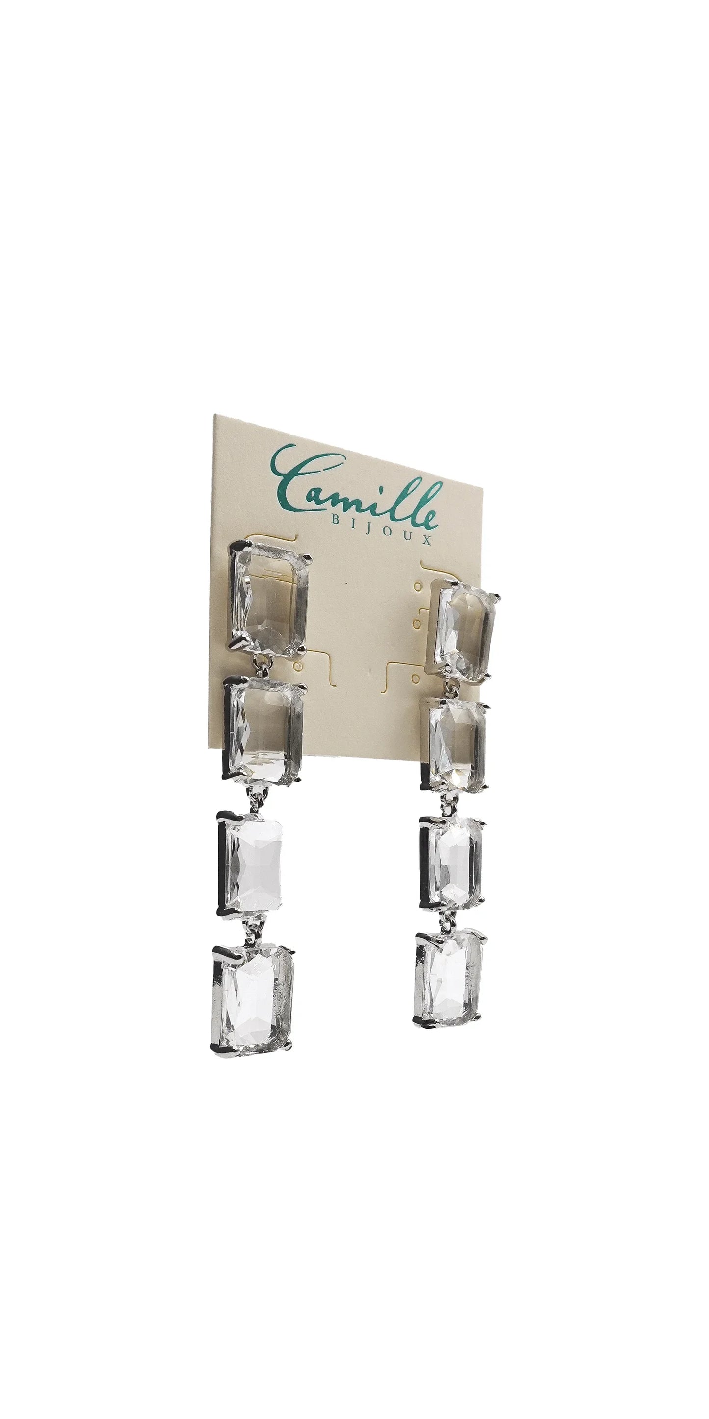 silver/one size/Camille La Vie/Chunky Gemstone Drop Earrings /front alt 2