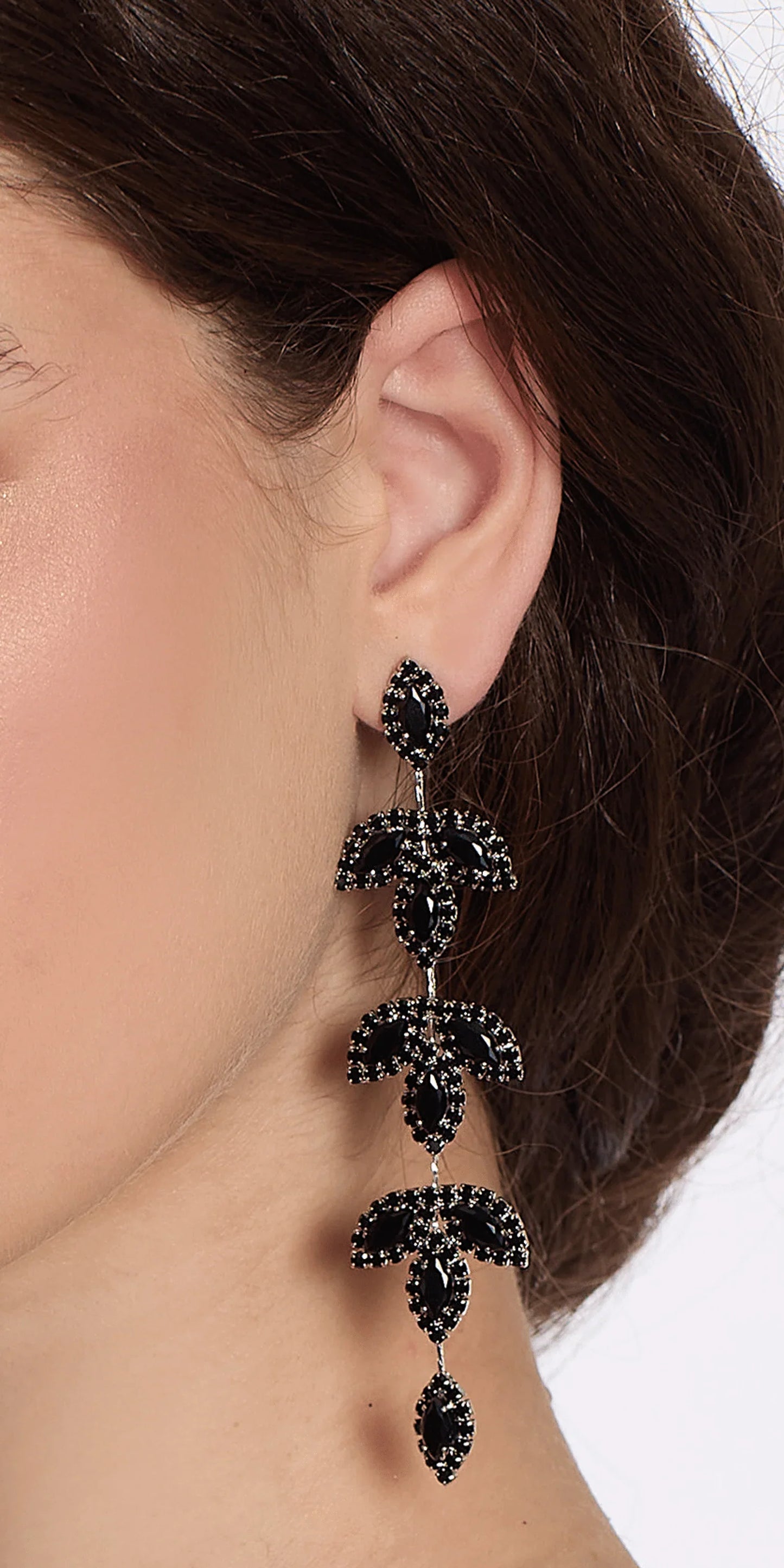 gold/one size/ Camille La Vie/Triple Leaf Linear Drop Earrings /close up