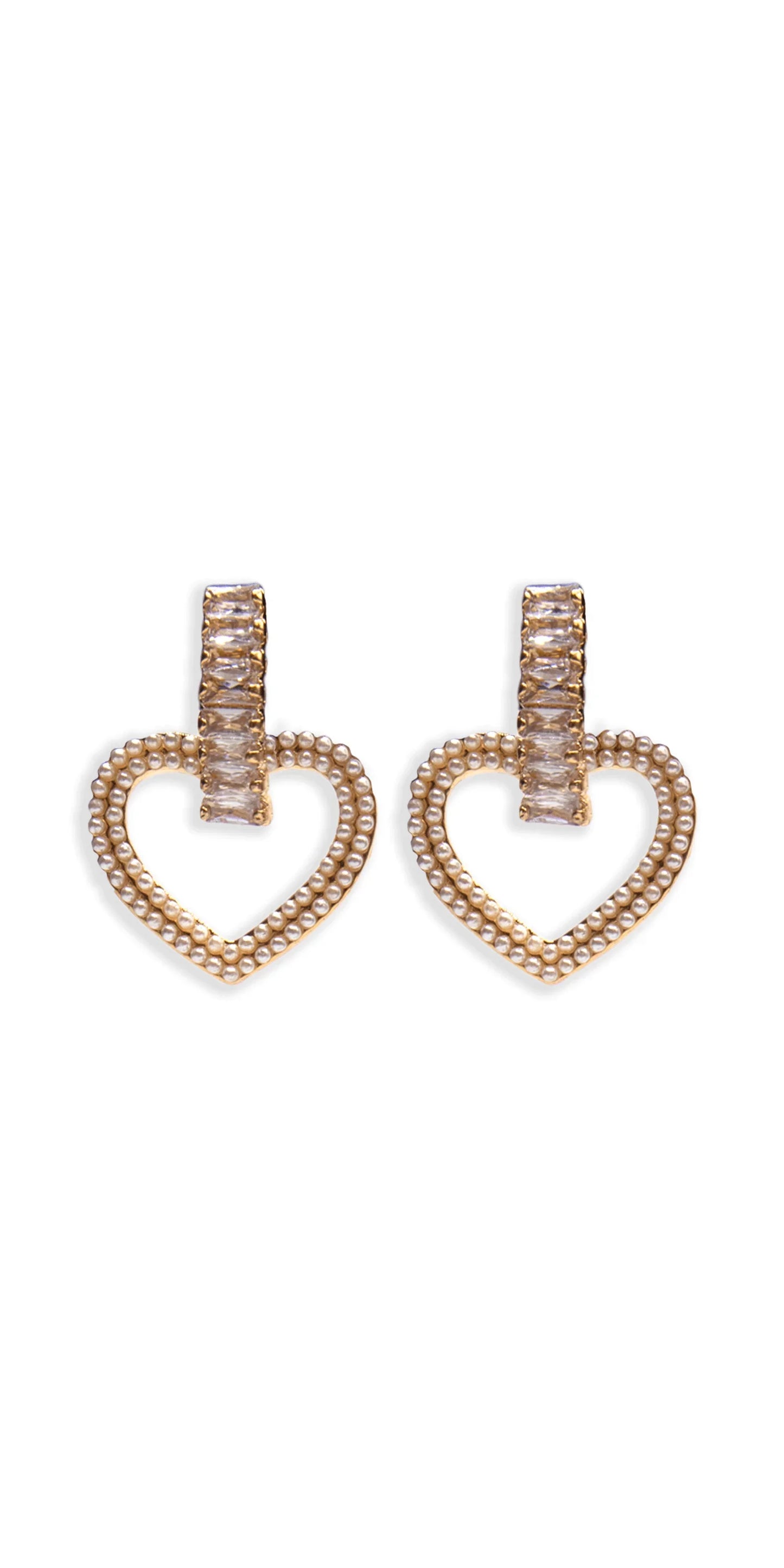 gold/one size/Camille La Vie/Pearl Heart Drop Earrings with Rhinestone Detail /front