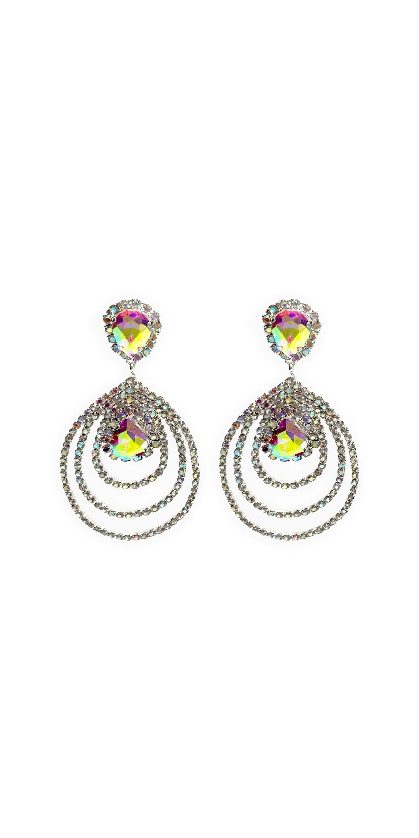 silver/one size/Camille La Vie/Triple Halo Iridescent Rhinestone Earrings /front