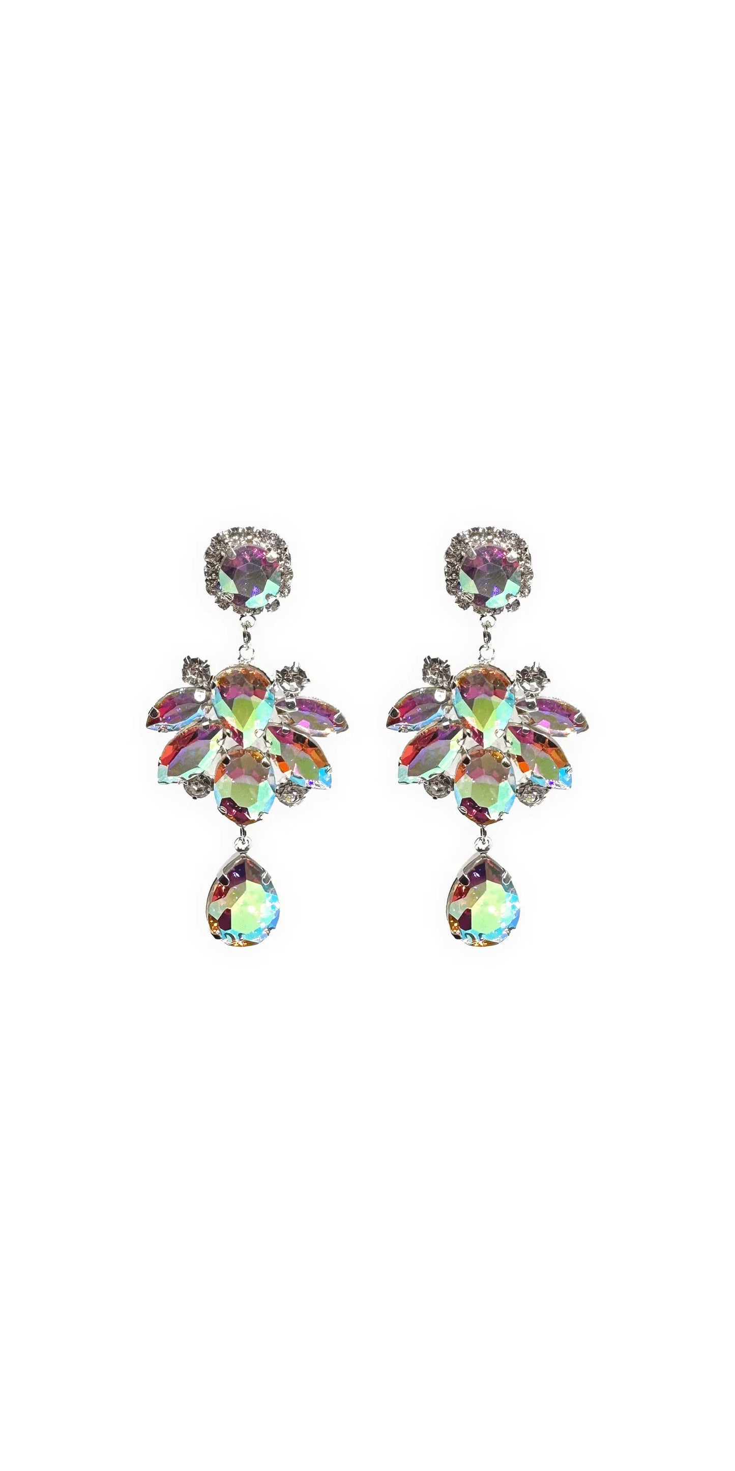 silver/one size/ Camille La Vie/Chunky Cluster Iridescent Double Drop Earrings /front