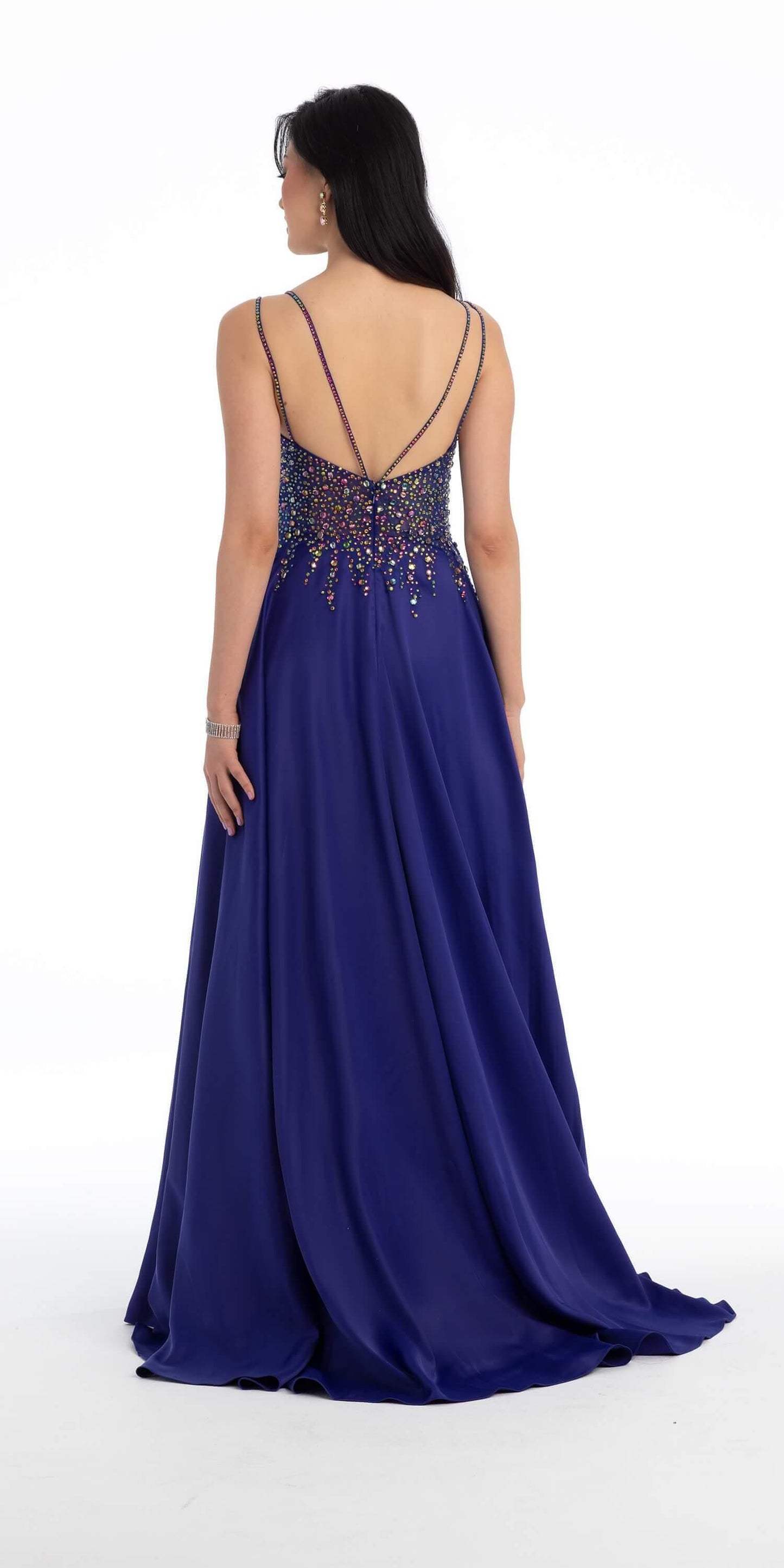 sapphire/size/4/missy/Camille La Vie/Chunky Gem Double Strap Satin A line Dress with Sweep Train/back