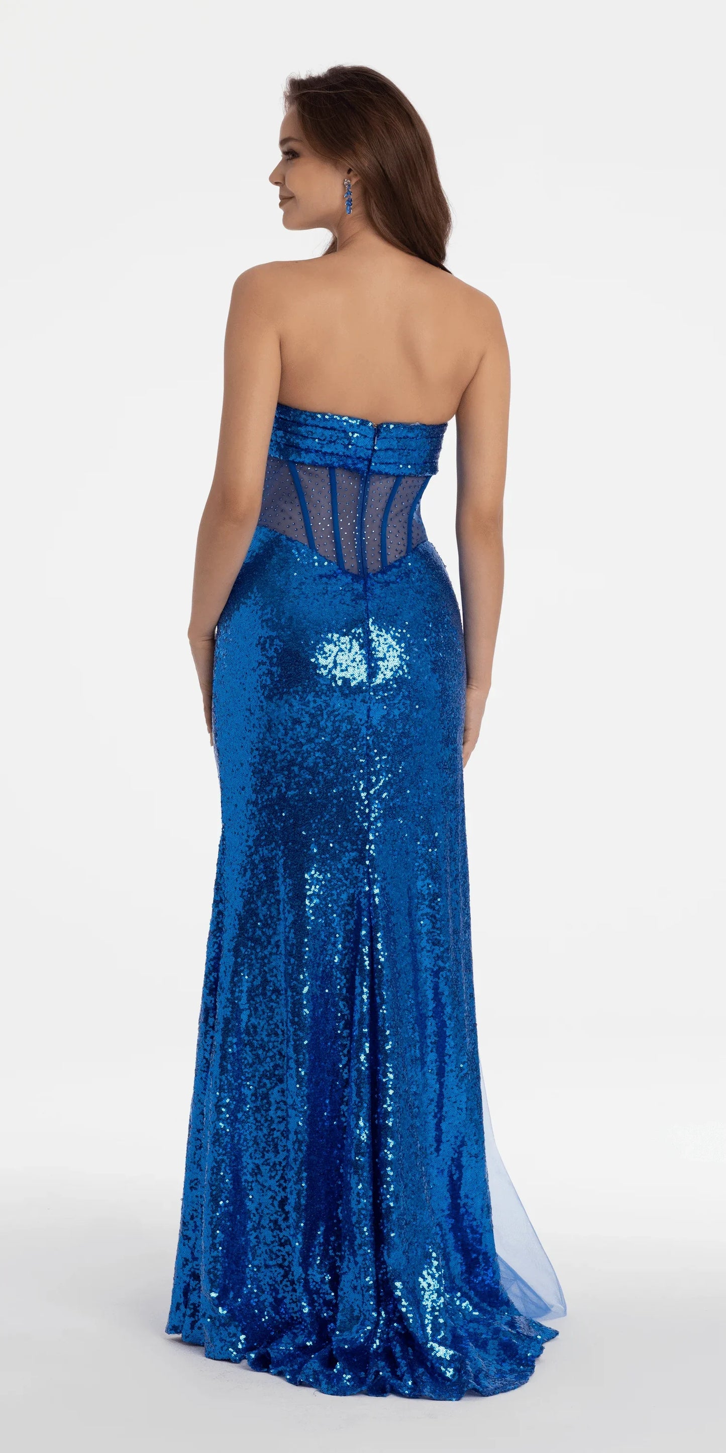 blue/size/4/missy/Camille La Vie/Plunging Sequin Corset High Slit Dress with Side Cascade/back