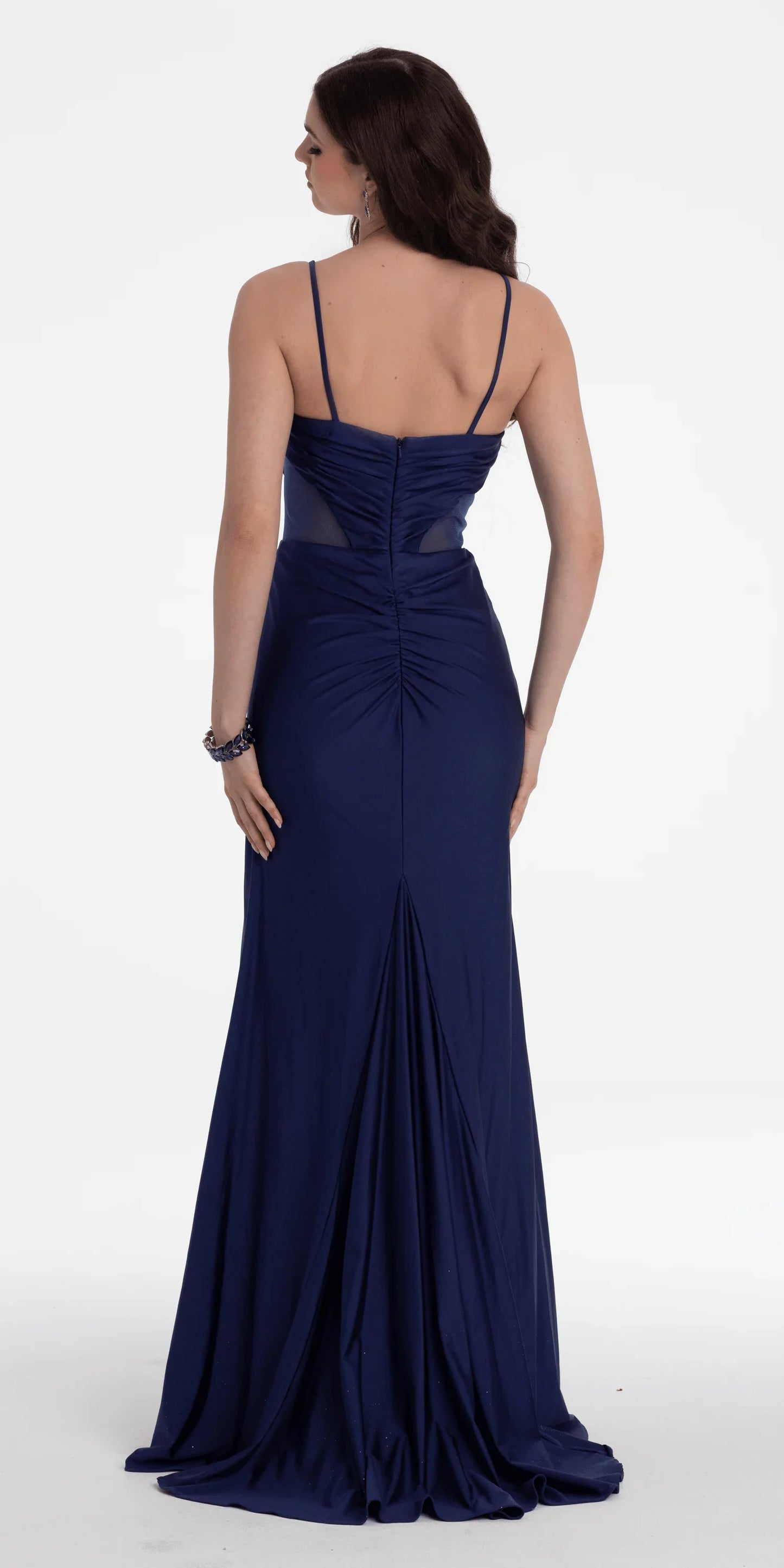 dark-blue/size/4/missy/Camille La Vie/Spandex Beaded Sweetheart Trumpet Dress with Illusion Side Panels / back alt