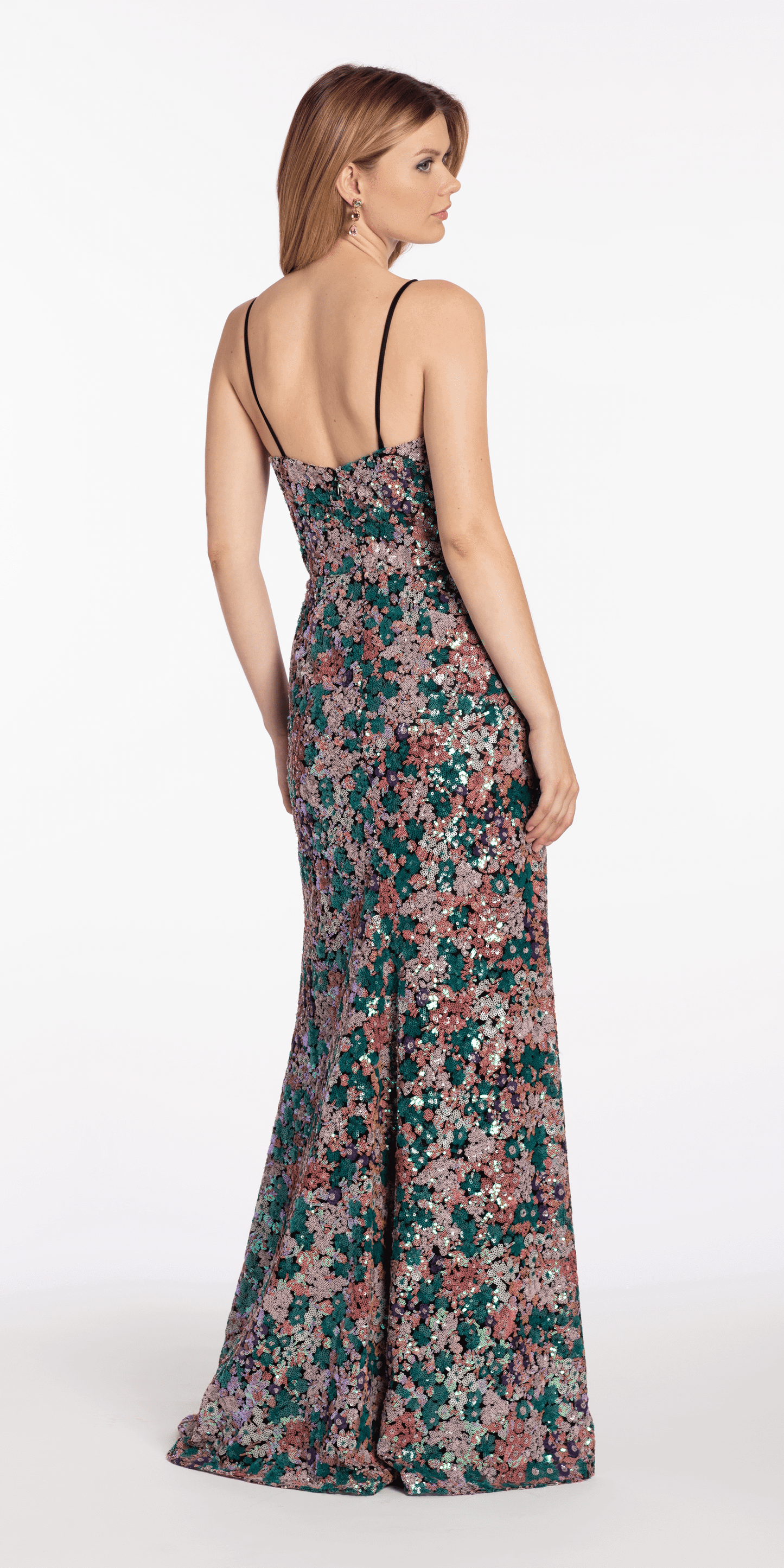 Plunge Sequin Patchwork Column Dress - Camille La Vie