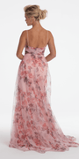 Floral Print Mesh Sweetheart A Line Dress with Side Slit - Camille La Vie