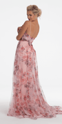 Floral Print Mesh Sweetheart A Line Dress with Side Slit - Camille La Vie