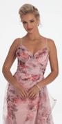 Floral Print Mesh Sweetheart A Line Dress with Side Slit - Camille La Vie