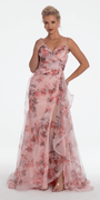 Floral Print Mesh Sweetheart A Line Dress with Side Slit - Camille La Vie