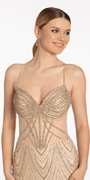 Sweetheart Rhinestone Glitter Mesh Corset Column Dress - Camille La Vie