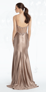 Rhinestone Satin Corset Trumpet Dress with Side Silt - Camille La Vie