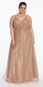 Deep V Neck Mesh Linear Beaded A-Line Dress - Camille La Vie