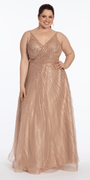 Deep V Neck Mesh Linear Beaded A-Line Dress - Camille La Vie