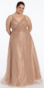 Deep V Neck Mesh Linear Beaded A-Line Dress - Camille La Vie