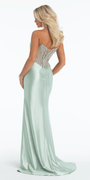 Strapless Rhinestone Stretch Satin Corset Column Dress - Camille La Vie