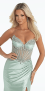 Strapless Rhinestone Stretch Satin Corset Column Dress - Camille La Vie