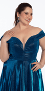 Iridescent Metallic Glitter Off the Shoulder Plunge A Line Dress - Camille La Vie