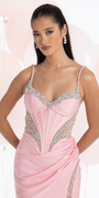 Stretch Satin Sweetheart Corset Column Dress with Rhinestone Detail - Camille La Vie
