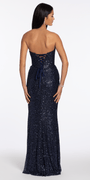Pointed Strapless Sequin Lace Up Back Column Dress - Camille La Vie