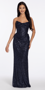 Pointed Strapless Sequin Lace Up Back Column Dress - Camille La Vie