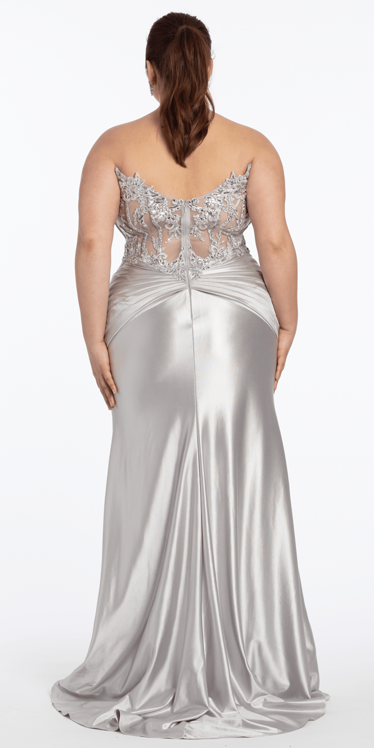 Satin Strapless Sweetheart Embroidered Corset Column Dress - Camille La Vie