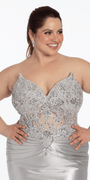 Satin Strapless Sweetheart Embroidered Corset Column Dress - Camille La Vie