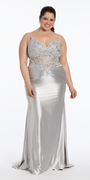 Satin Strapless Sweetheart Embroidered Corset Column Dress - Camille La Vie