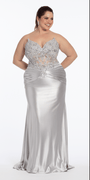 Satin Strapless Sweetheart Embroidered Corset Column Dress - Camille La Vie