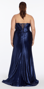 Pointed Rhinestone Satin Strapless Corset Column Dress - Camille La Vie
