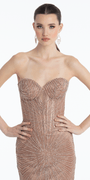 Sunburst Glitter Tulle Strapless Corset Trumpet Dress with Chain Detail - Camille La Vie