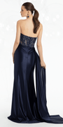 Satin Embroidered Strapless Column Dress with Side Drape - Camille La Vie