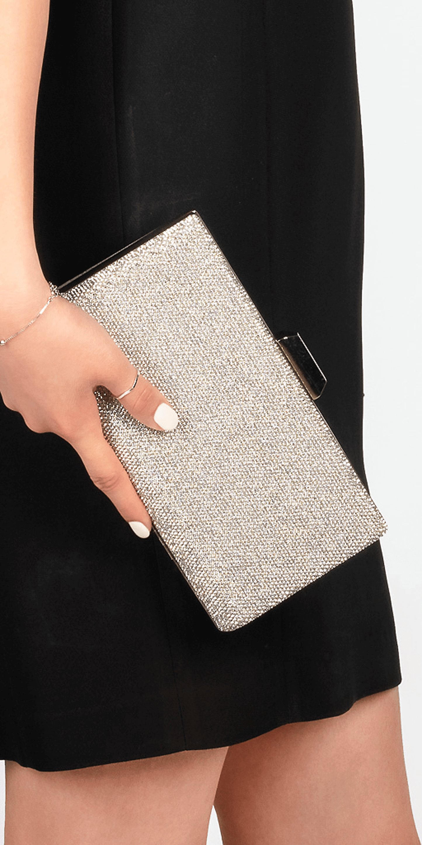 Micro Rhinestone and Satin Metal Top Handbag - Camille La Vie