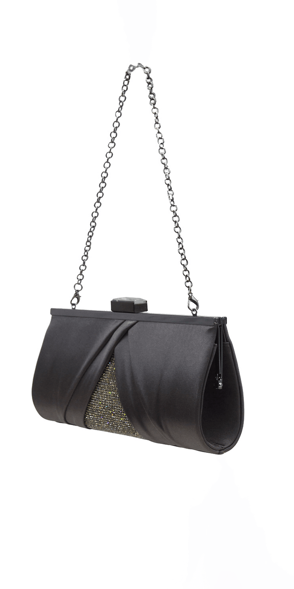 Pleated Satin Handbag with Rhinestone Detail - Camille La Vie