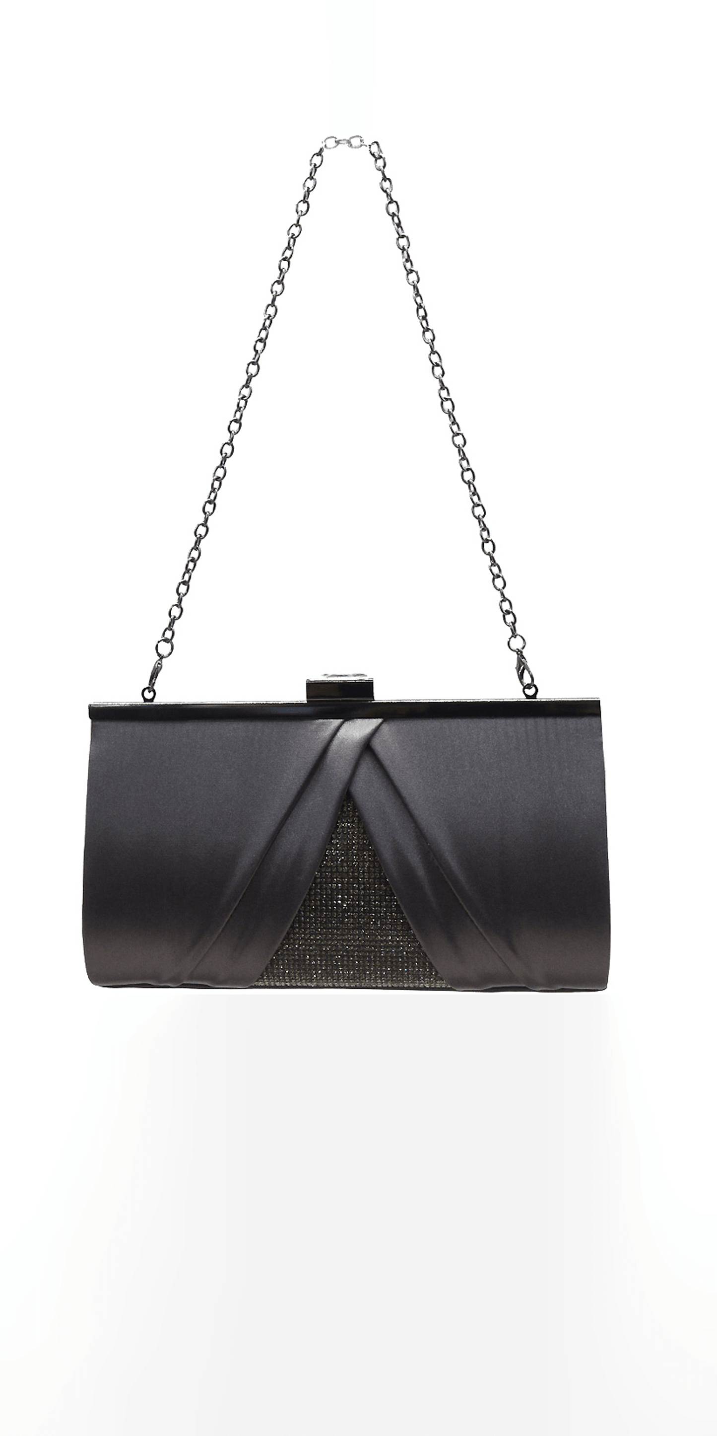 Pleated Satin Handbag with Rhinestone Detail - Camille La Vie